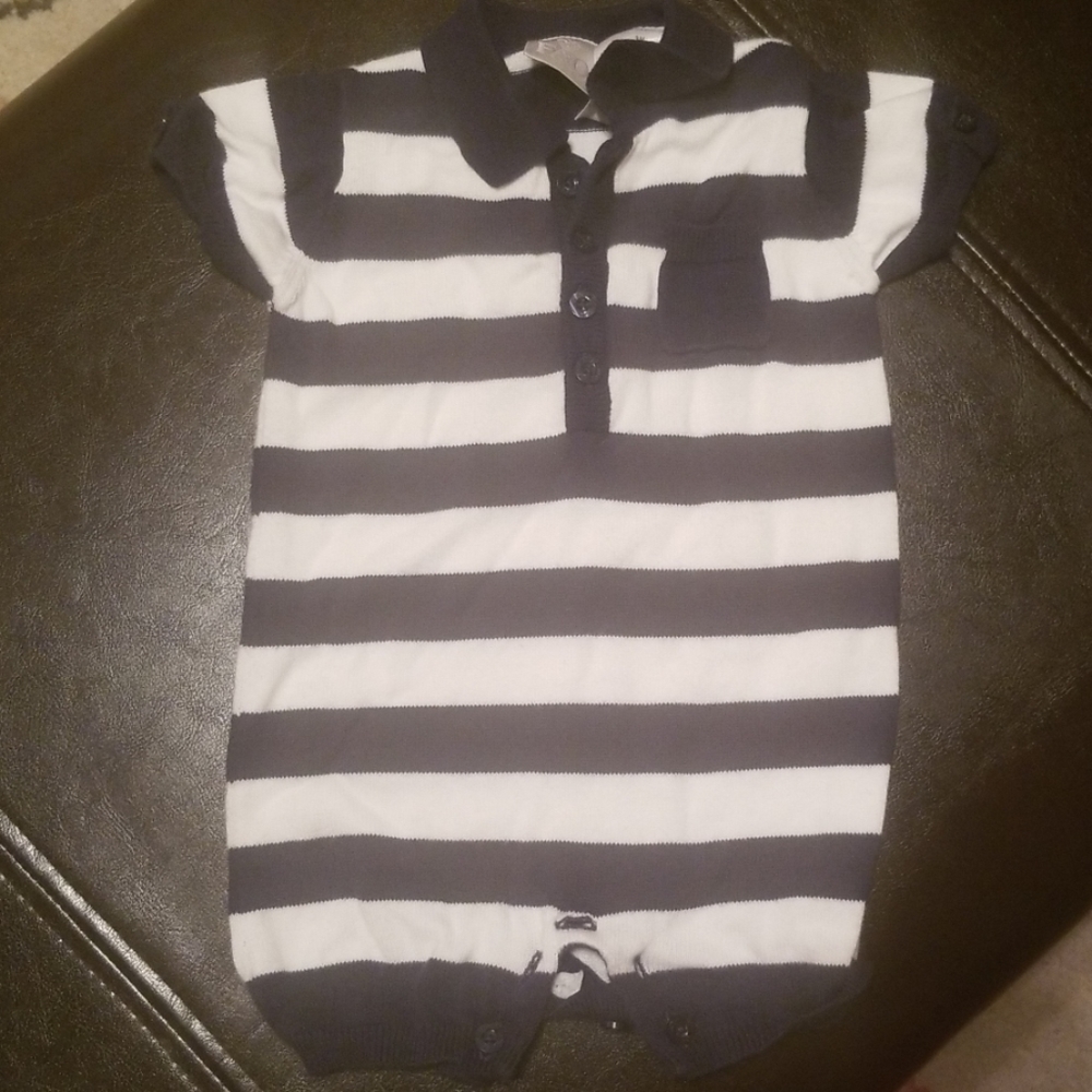 Fao sweater onesie blue and white stripes